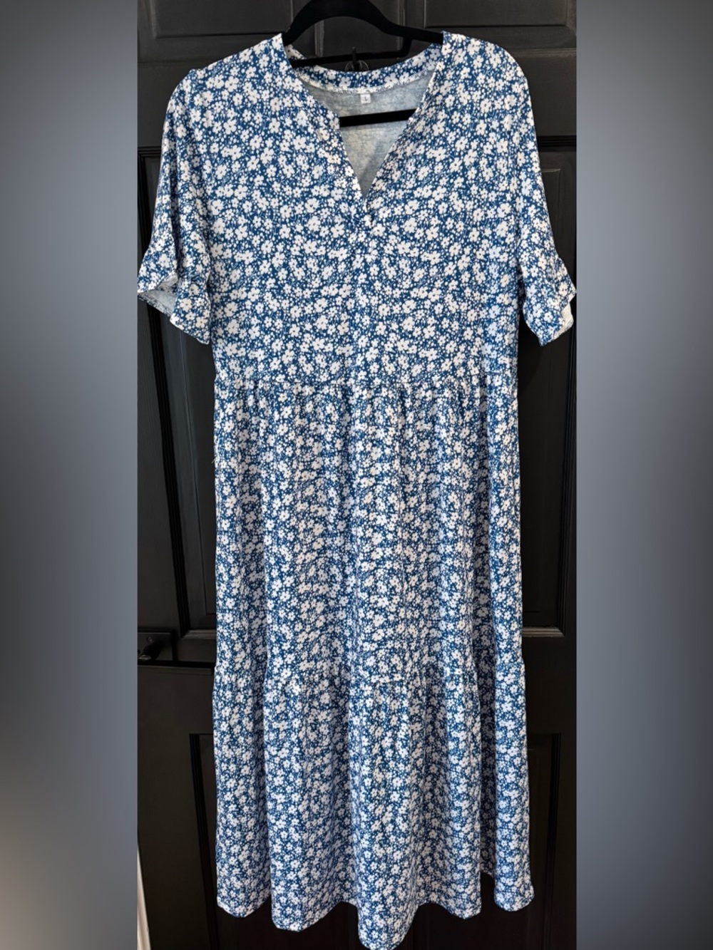 Blue Floral Maxi Dress with V-Neck
